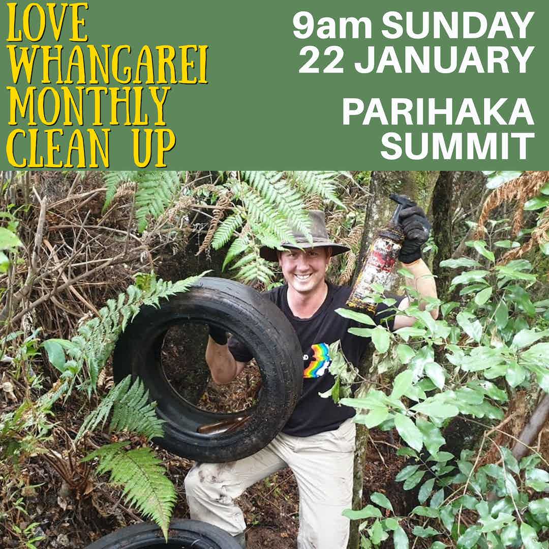 Event poster showing man in bush carrying a tire and a bottle.
